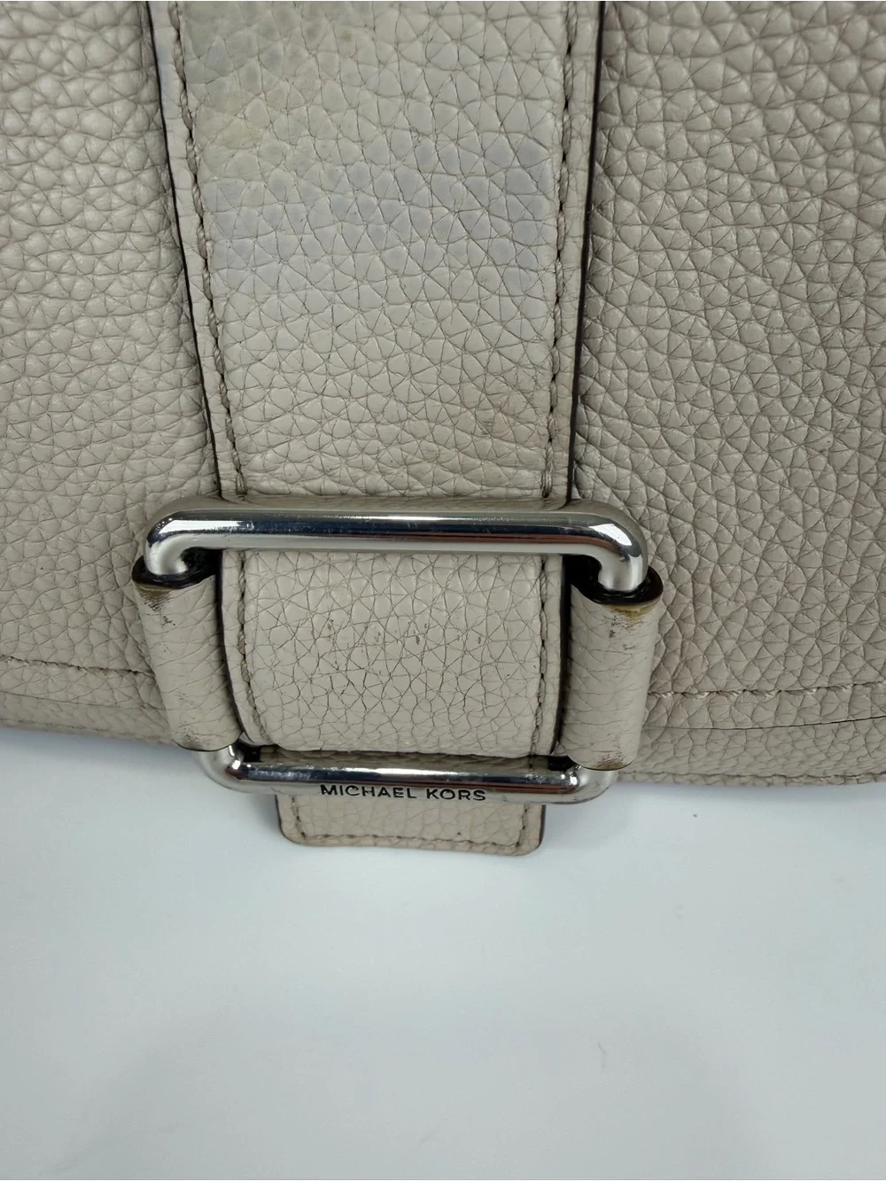 Michael Kors Pebbled Leather Messenger Crossbody Bag Light Taupe